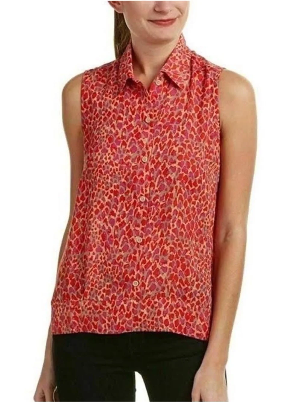 CAbi Heartbreaker Sleeveless Top Button-Up Blouse Red Leopard Print Style 3270